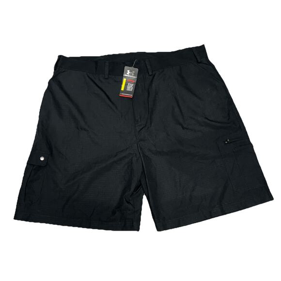 Under Armour Cargo Loose Shorts Mens 46 Black UA HeatGear Fish Hunter Short 10" - Picture 1 of 8